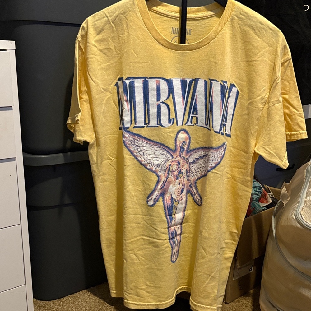 🧨 2/$15 -NIRVANA Yellow Tee with Angel Graphic